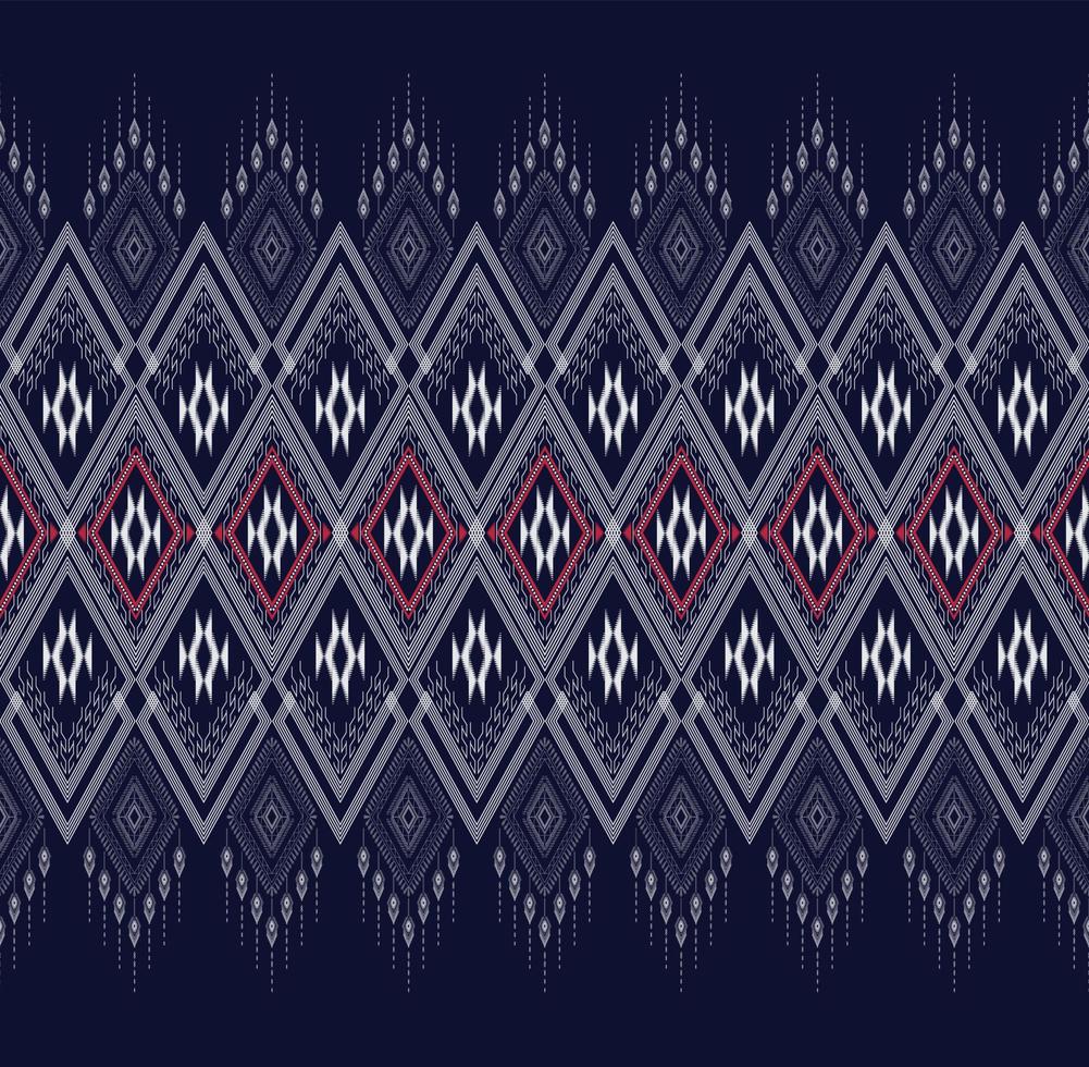 Geometric ethnic texture embroidery design with Dark Blue background design, skirt,carpet,wallpaper,clothing,wrapping,Batik,fabric,sheet white,yellow and pink triangle shapes Vector, illustration vector