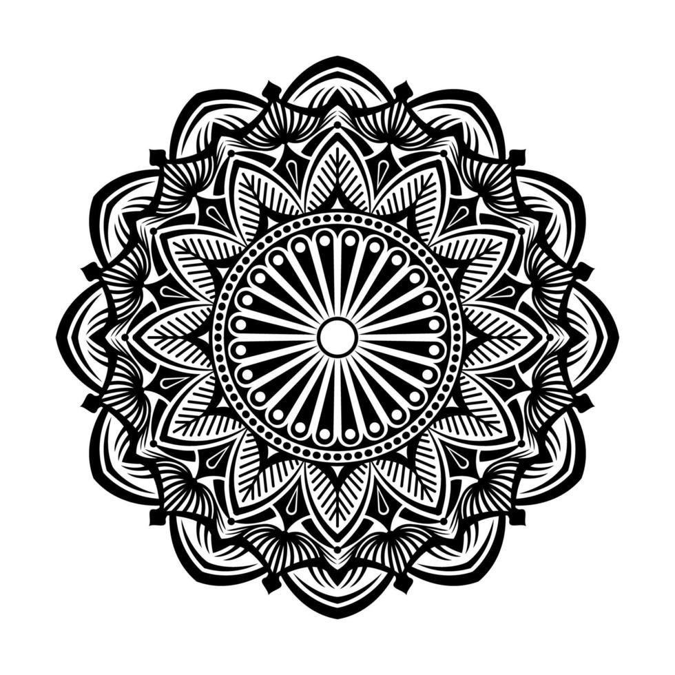 vector de mandala blanco y negro, adorno redondo