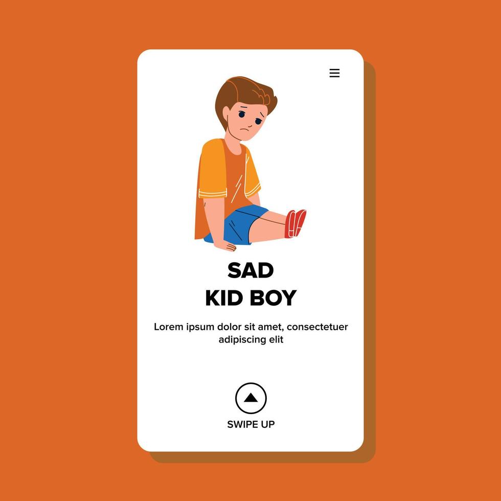 Sad Kid Boy Sitting On Floor And Crying Vector