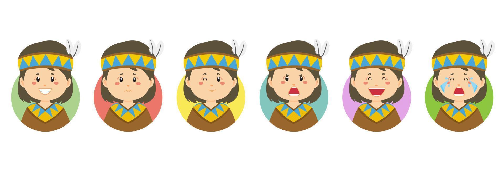 avatar nativo americano con varias expresiones vector