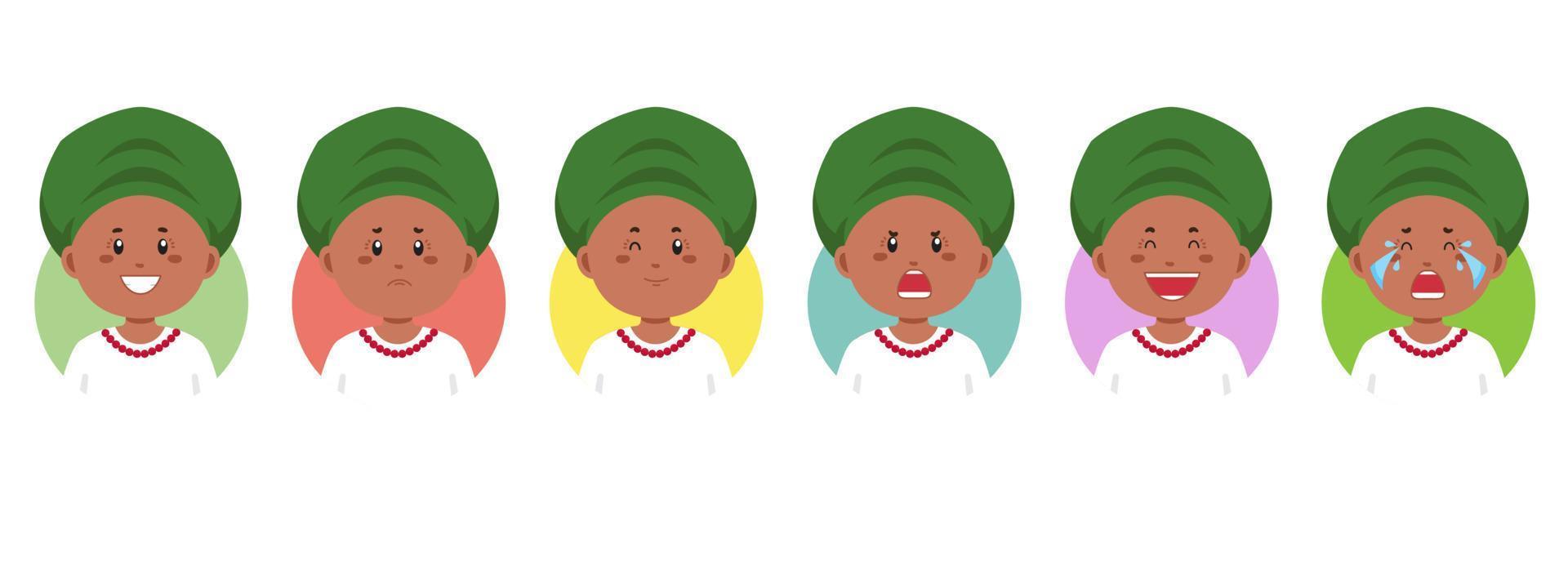 avatar de nigeria con varias expresiones vector