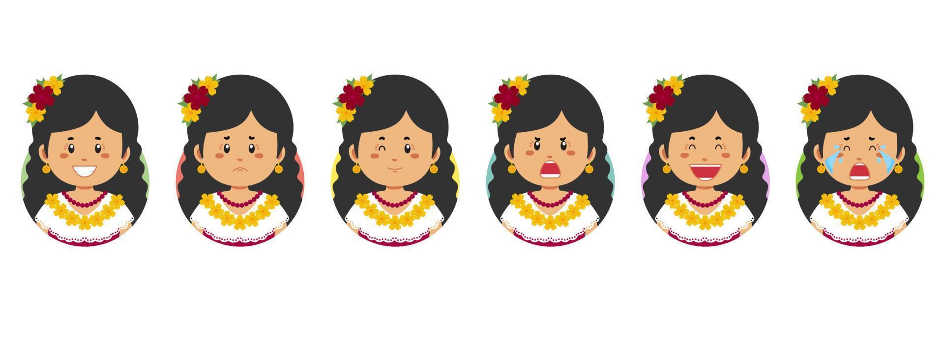 avatar mexicano con varias expresiones vector