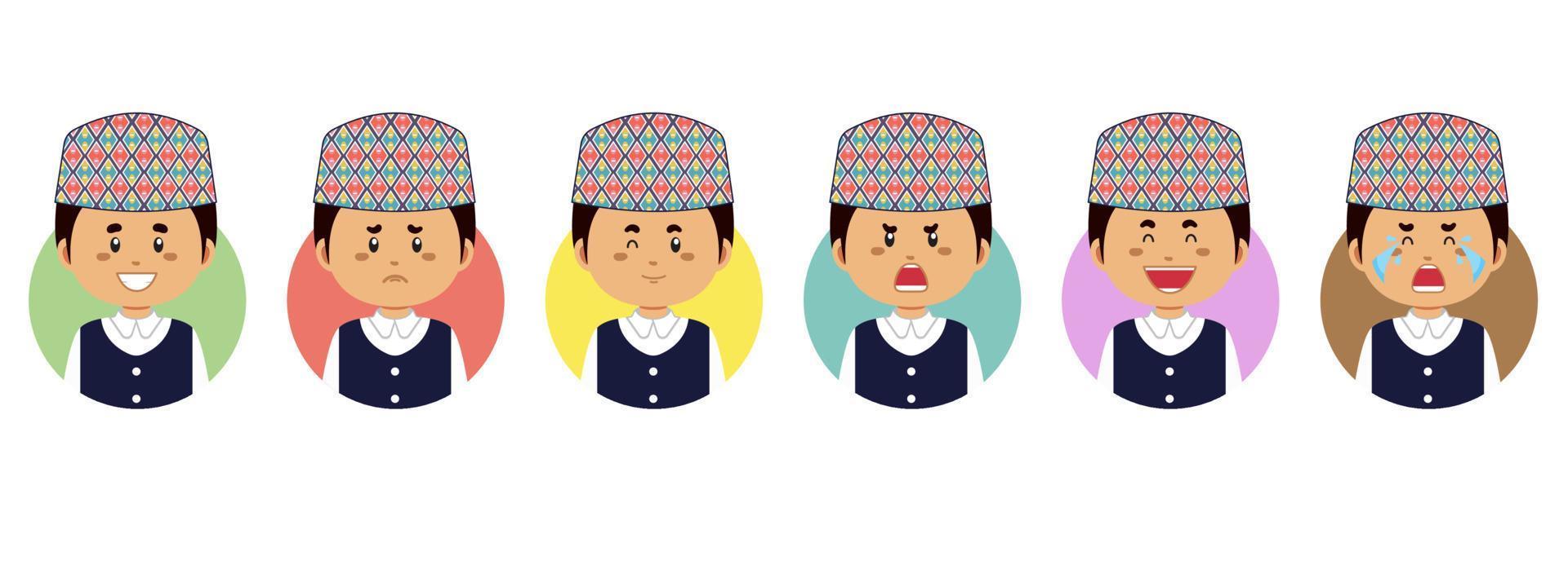 avatar de nepal con varias expresiones vector