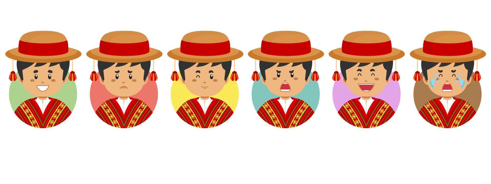 avatar de Perú con varias expresiones vector