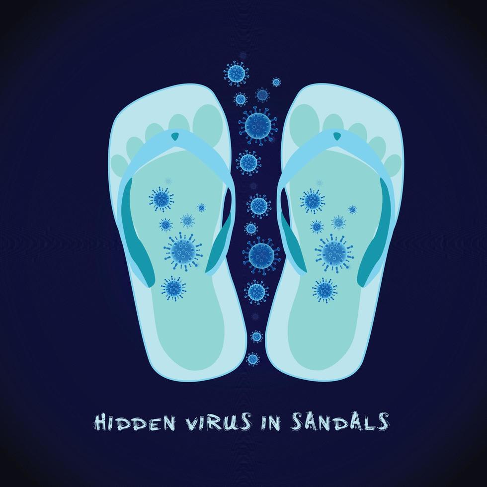 Hidden virus in sandals,  vector illustration on isolated blue background