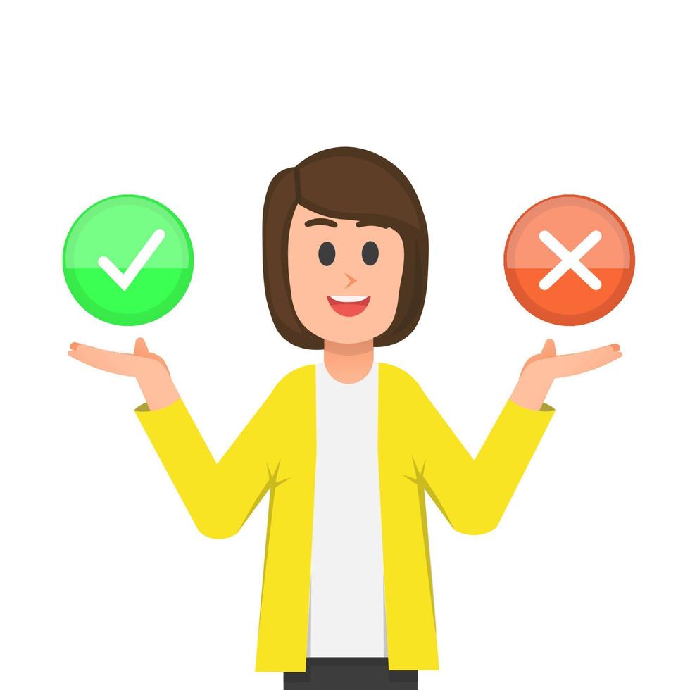 A woman who offers a yes or no choice vector