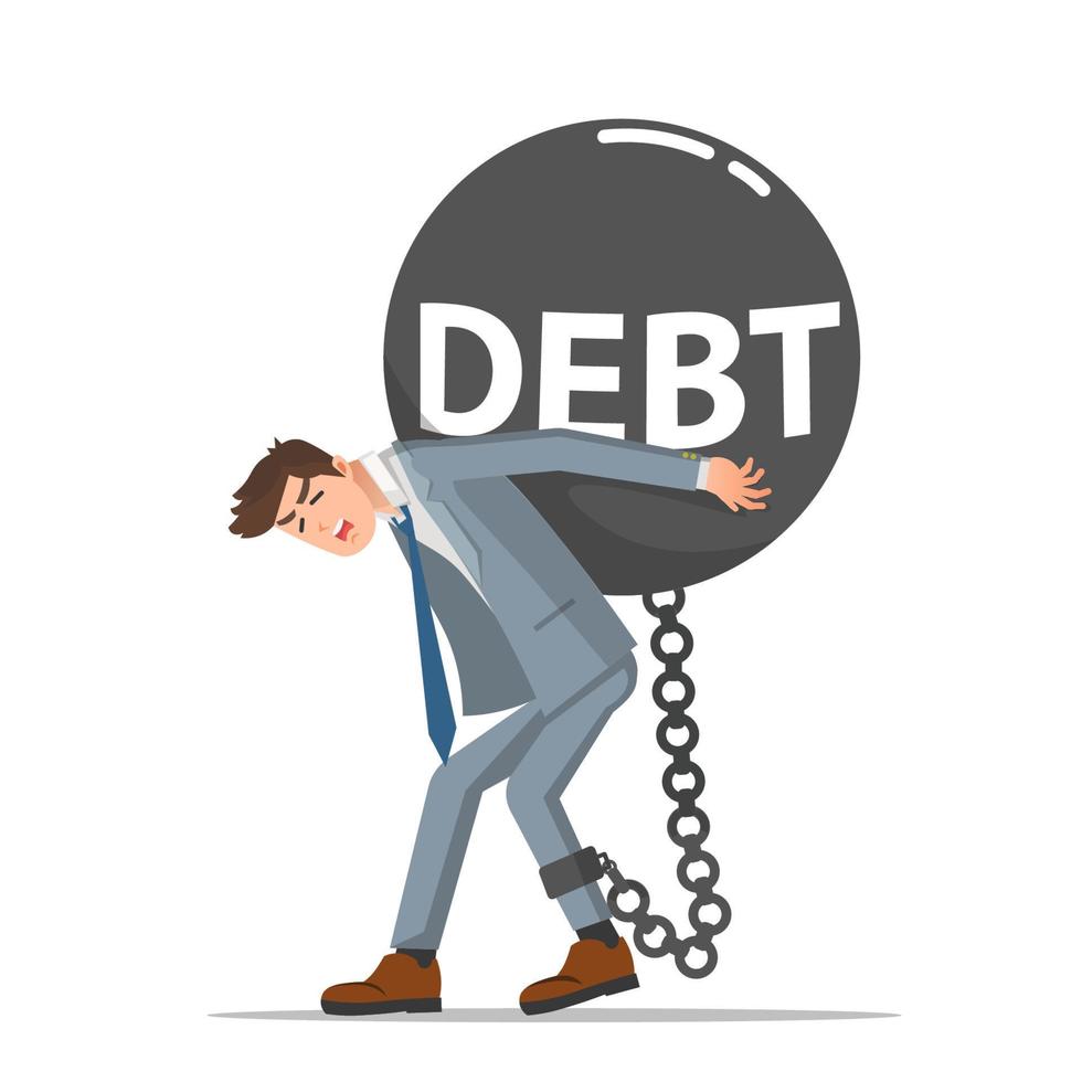 A businessman has a heavy debt burden vector