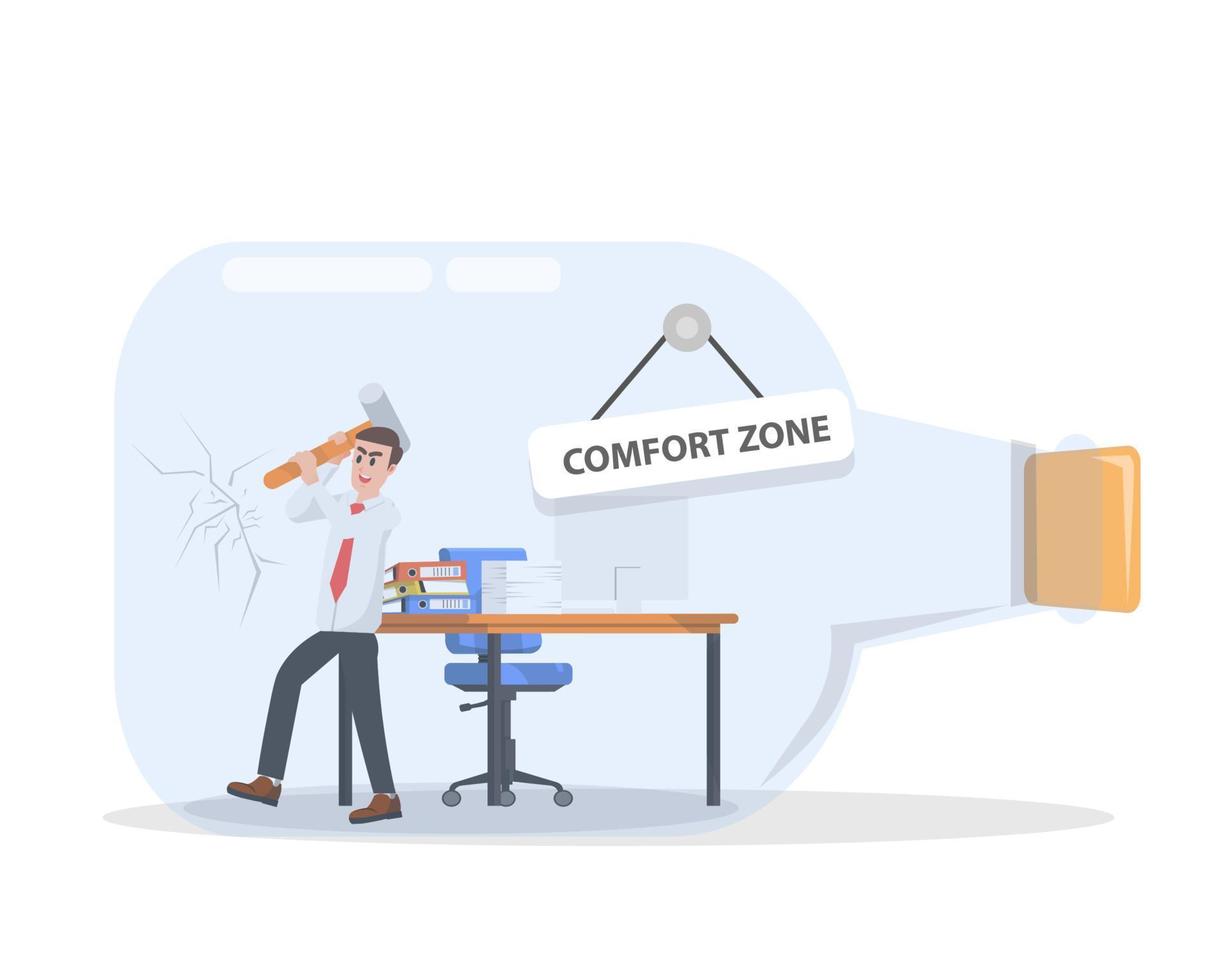 A male employee stuck in a comfort zone vector