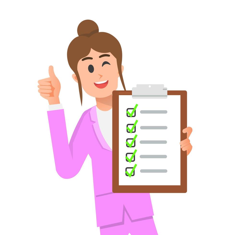 a woman smiled while holding a checklist vector