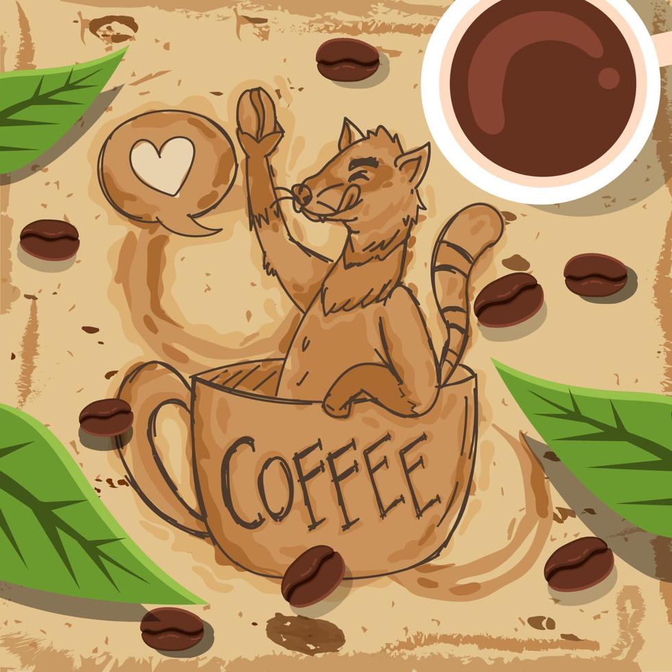 Civet Coffee Sketch with Coffee Stains vector