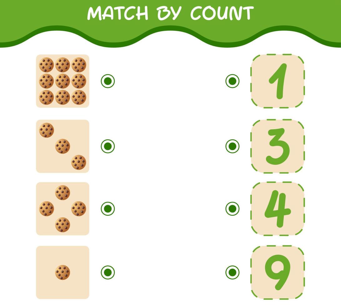 Match by count of cartoon cookie. Match and count game. Educational game for pre shool years kids and toddlers vector