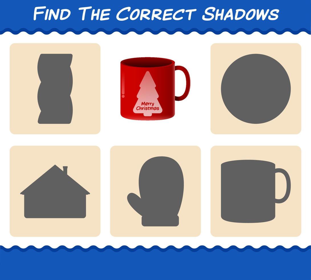 Find the correct shadows of mug. Searching and Matching game. Educational game for pre shool years kids and toddlers vector