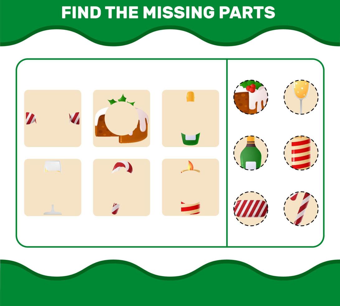 Match cartoon christmas parts. Matching game. Educational game for pre shool years kids and toddlers vector