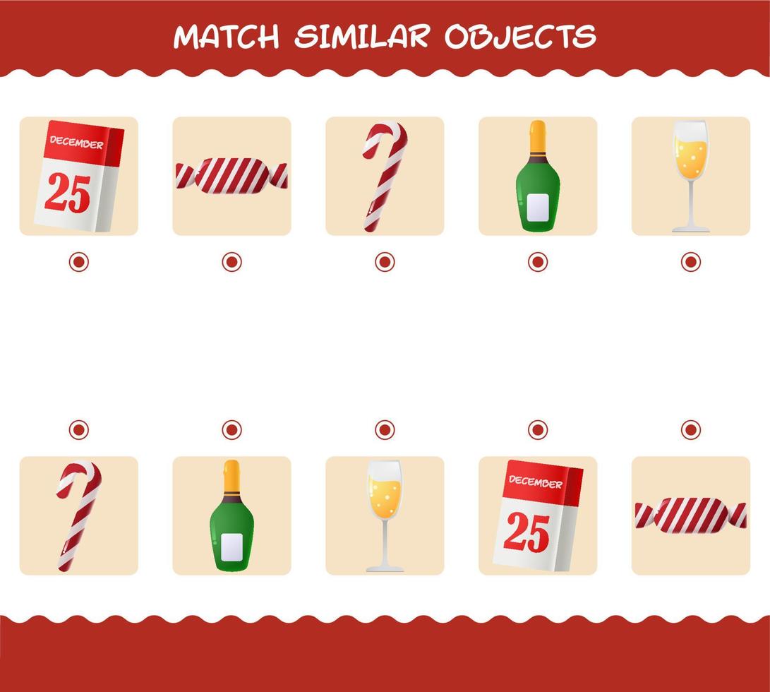 Match similar of cartoon christmas. Matching game. Educational game for pre shool years kids and toddlers vector