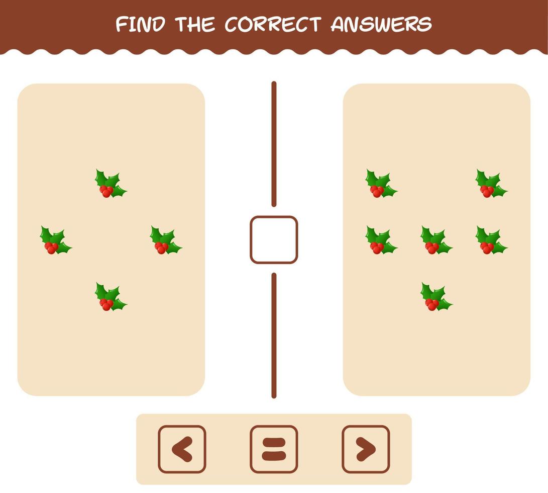 Find the correct answers of cartoon holly berry. Searching and Counting game. Educational game for pre shool years kids and toddlers vector