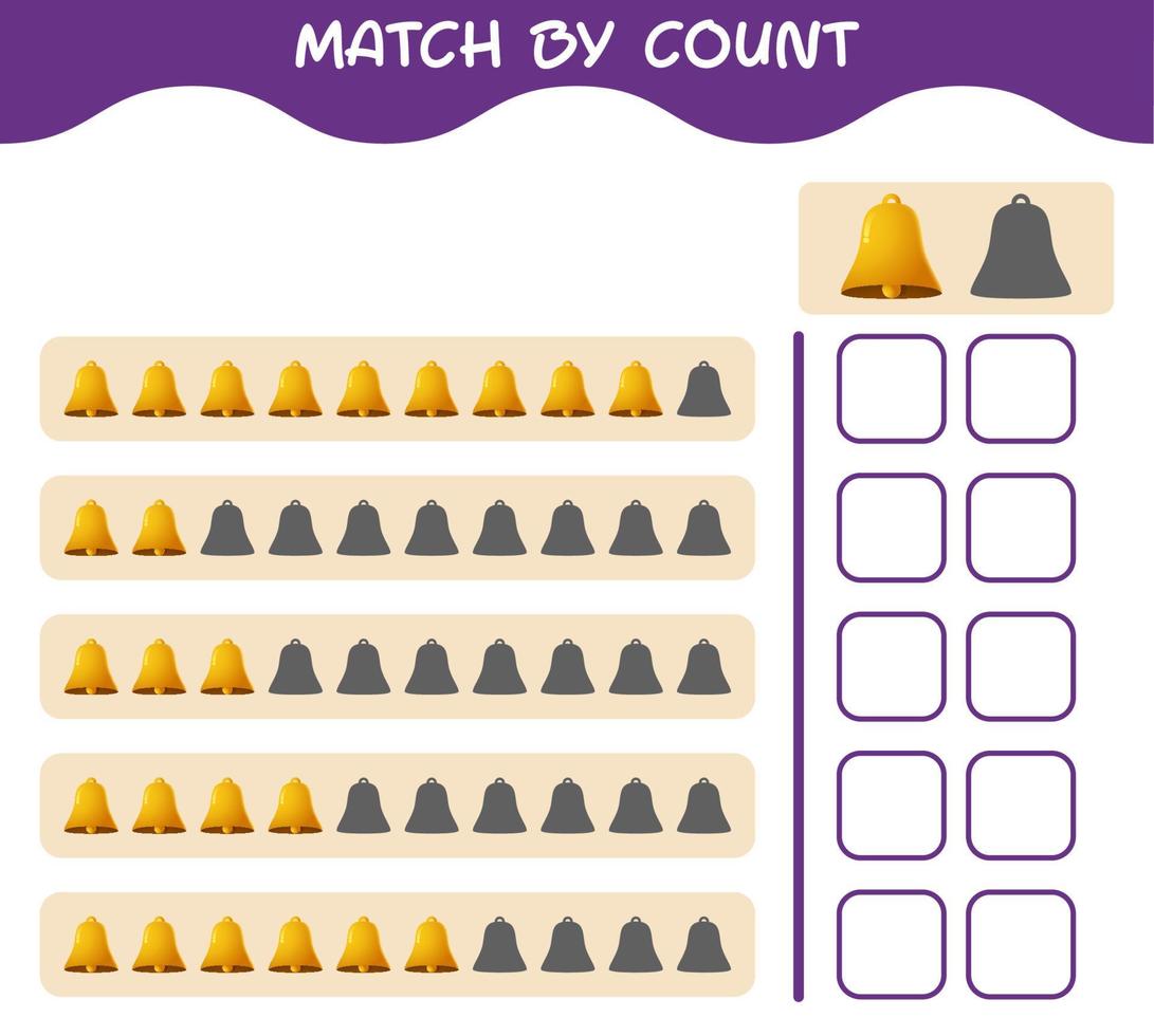 Match by count of cartoon bell. Match and count game. Educational game for pre shool years kids and toddlers vector