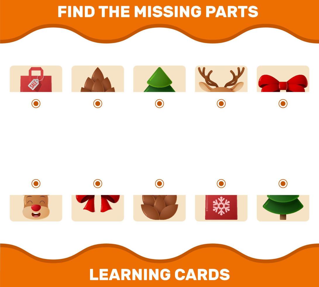 Match cartoon christmas parts. Matching game. Educational game for pre shool years kids and toddlers vector