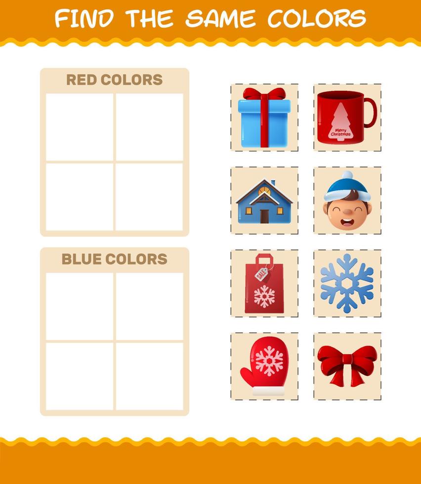 encontrar los mismos colores de navidad. juego de búsqueda y combinación. juego educativo para niños de edad preescolar y niños pequeños vector