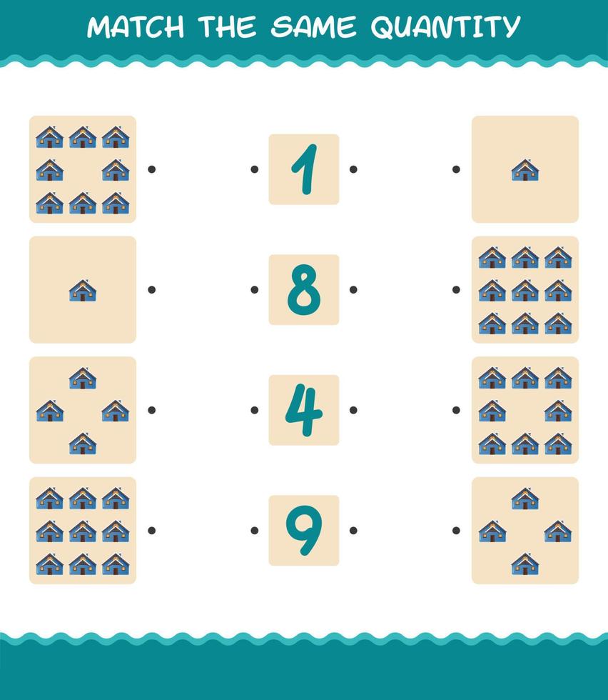 Match the same quantity of house. Counting game. Educational game for pre shool years kids and toddlers vector