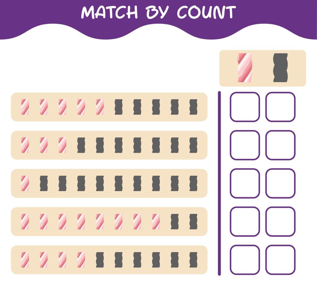 Match by count of cartoon marshmallow. Match and count game. Educational game for pre shool years kids and toddlers vector