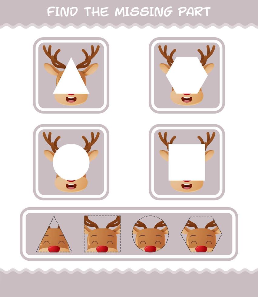 Match cartoon reindeer parts. Matching game. Educational game for pre shool years kids and toddlers vector