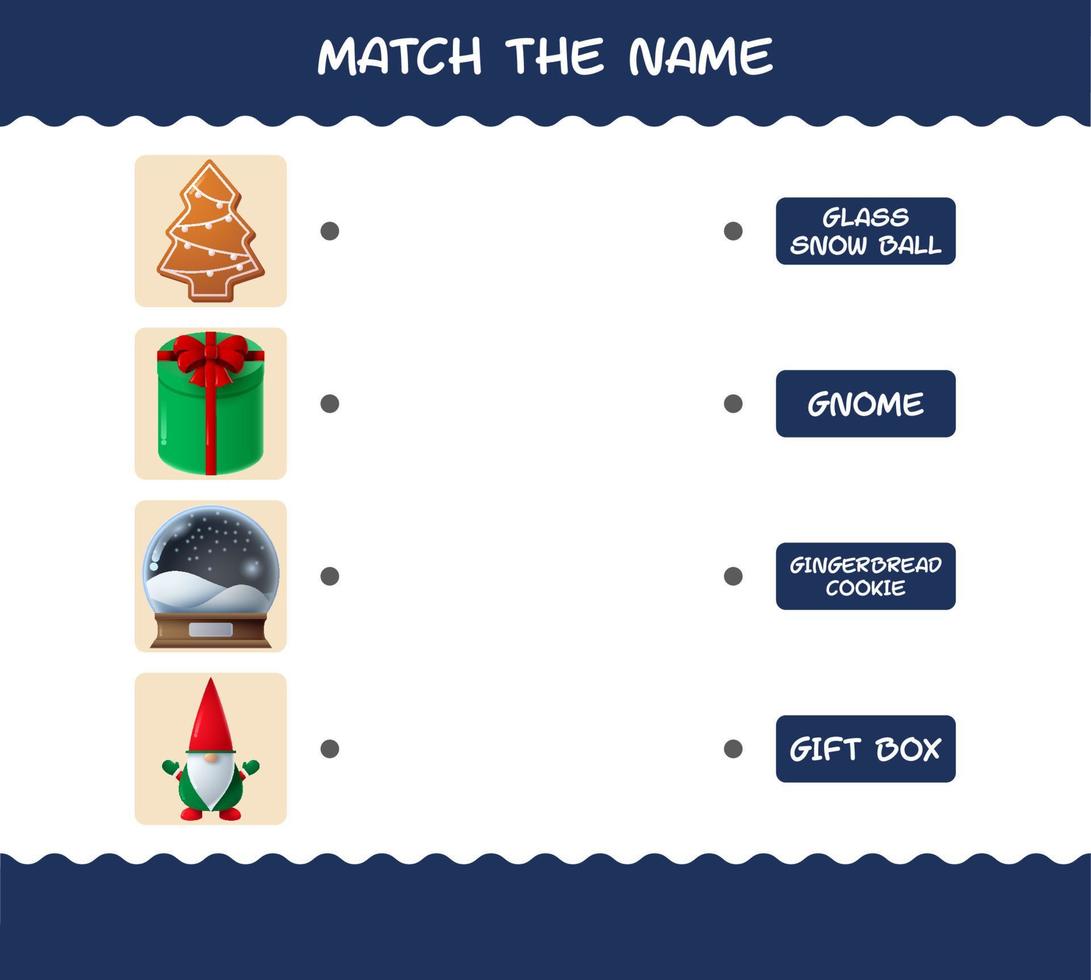 coincide con el nombre de dibujos animados de navidad. juego de correspondencias. juego educativo para niños de edad preescolar y niños pequeños vector