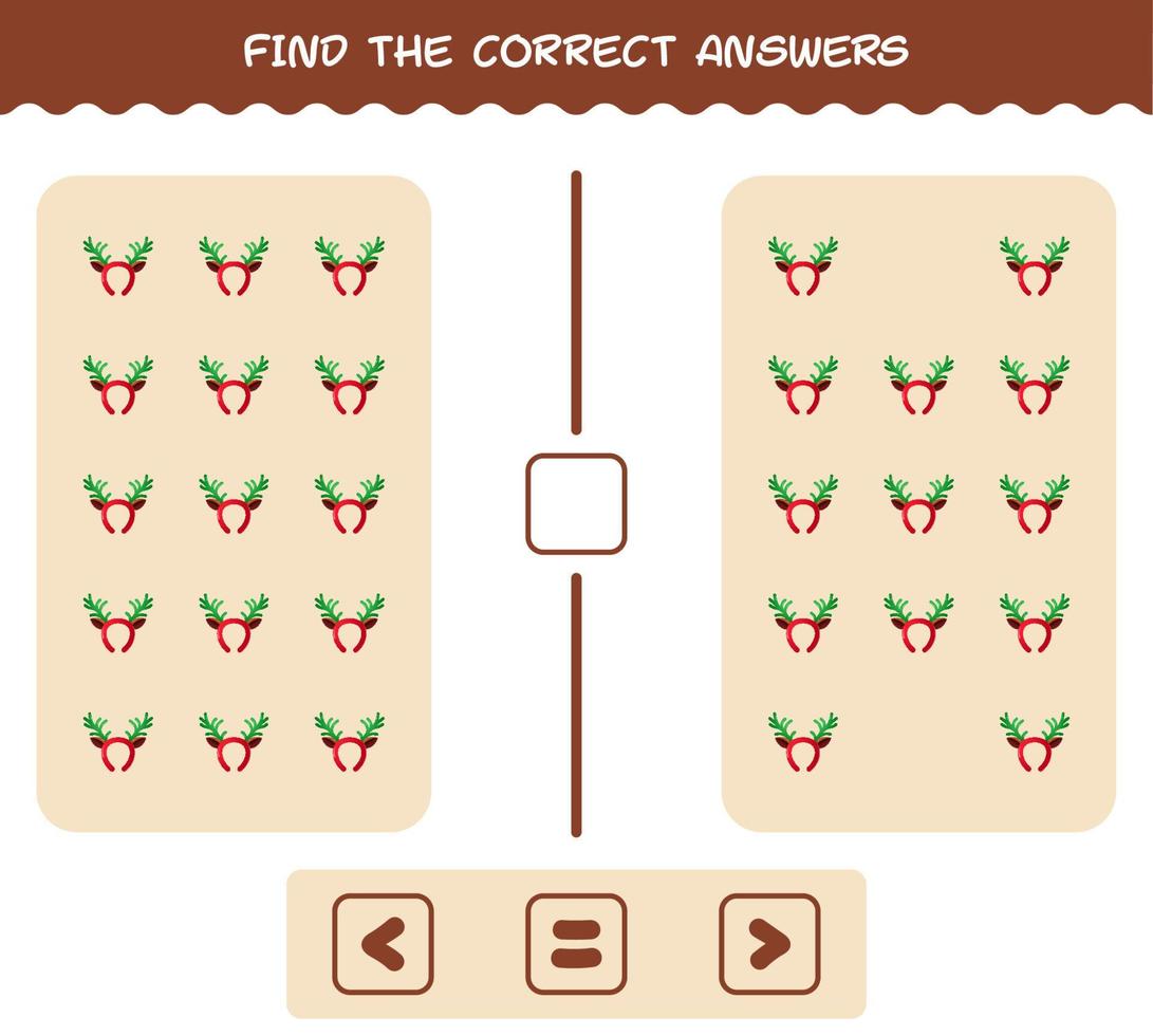 Find the correct answers of cartoon antlers headband. Searching and Counting game. Educational game for pre shool years kids and toddlers vector