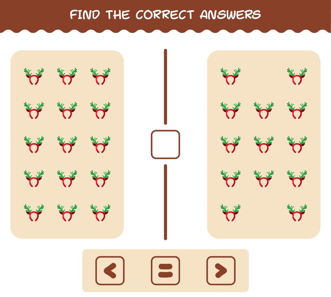 encuentra las respuestas correctas de diadema de astas de dibujos animados. Juego de buscar y contar. juego educativo para niños y niños pequeños en edad preescolar vector