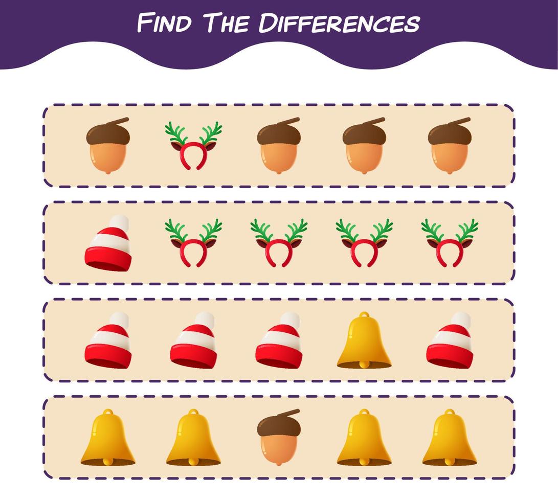 Find the differences between cartoon christmas. Searching game. Educational game for pre shool years kids and toddlers vector