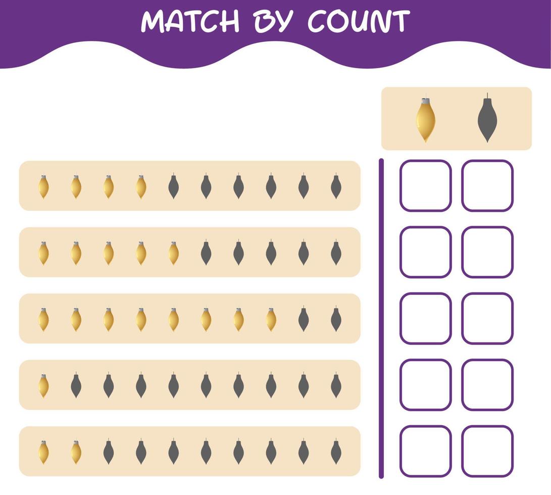 Match by count of cartoon christmas ornament. Match and count game. Educational game for pre shool years kids and toddlers vector