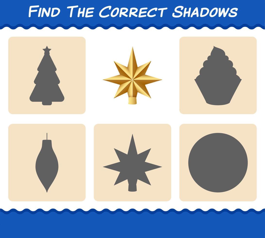 Find the correct shadows of christmas star. Searching and Matching game. Educational game for pre shool years kids and toddlers vector