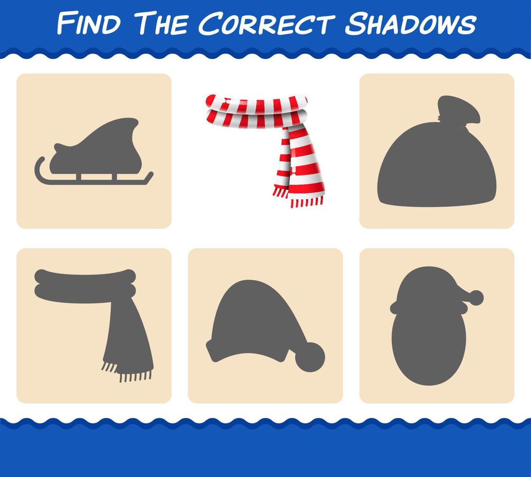 Find the correct shadows of scarf. Searching and Matching game. Educational game for pre shool years kids and toddlers vector