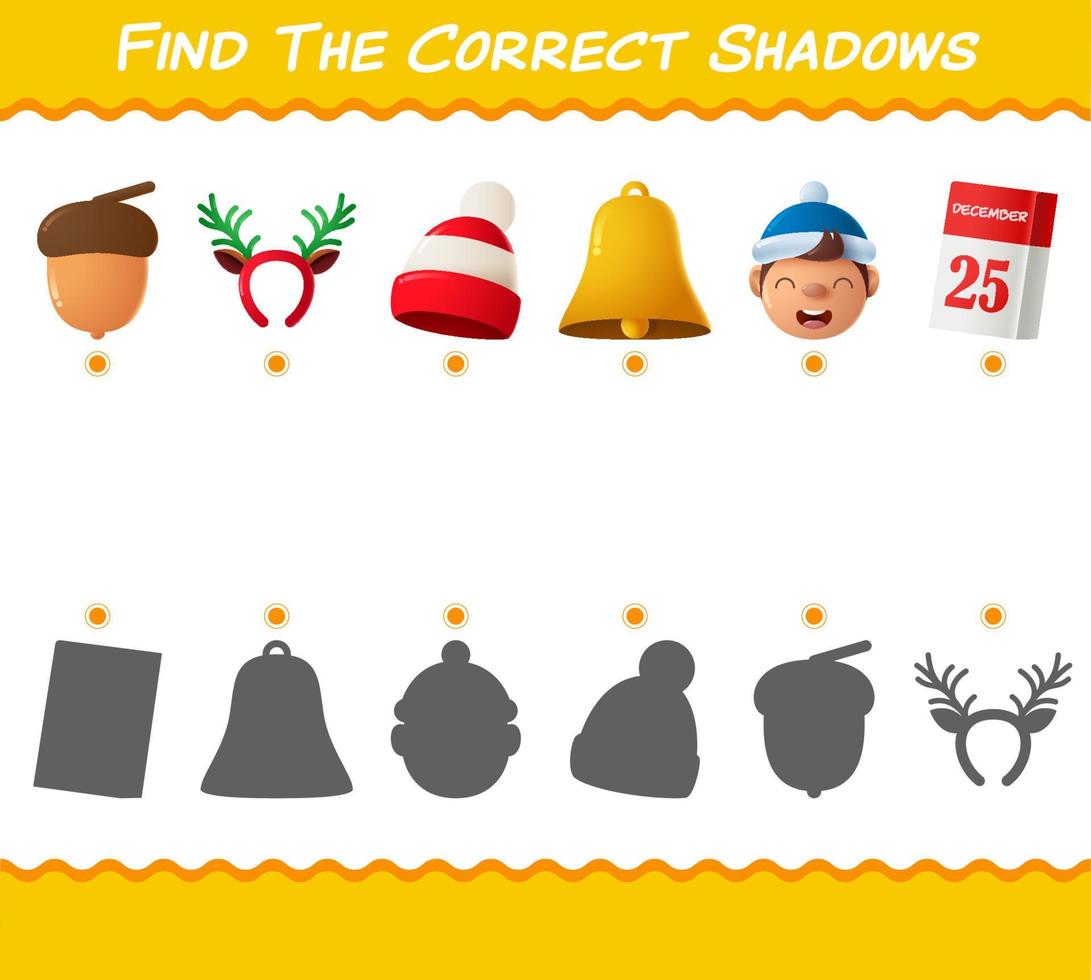 Find the correct shadows of cartoon christmas. Searching and Matching game. Educational game for pre shool years kids and toddlers vector