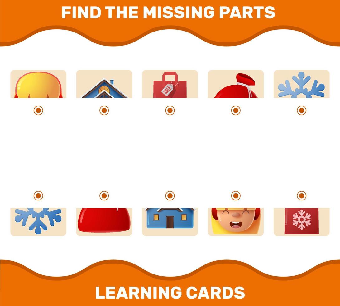 Match cartoon christmas parts. Matching game. Educational game for pre shool years kids and toddlers vector