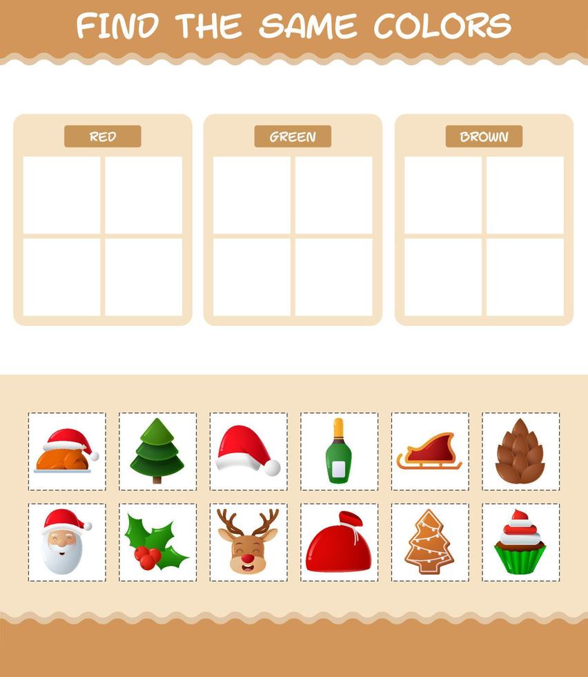 Find the same colors of christmas. Searching and Matching game. Educational game for pre shool years kids and toddlers vector