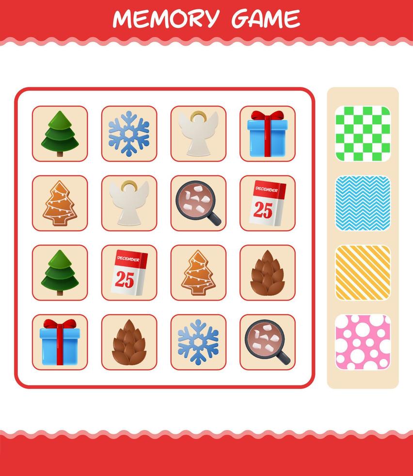 juegos de memoria con dibujos animados de navidad. juego de cartas de aprendizaje. juego educativo para niños y niños pequeños en edad preescolar vector