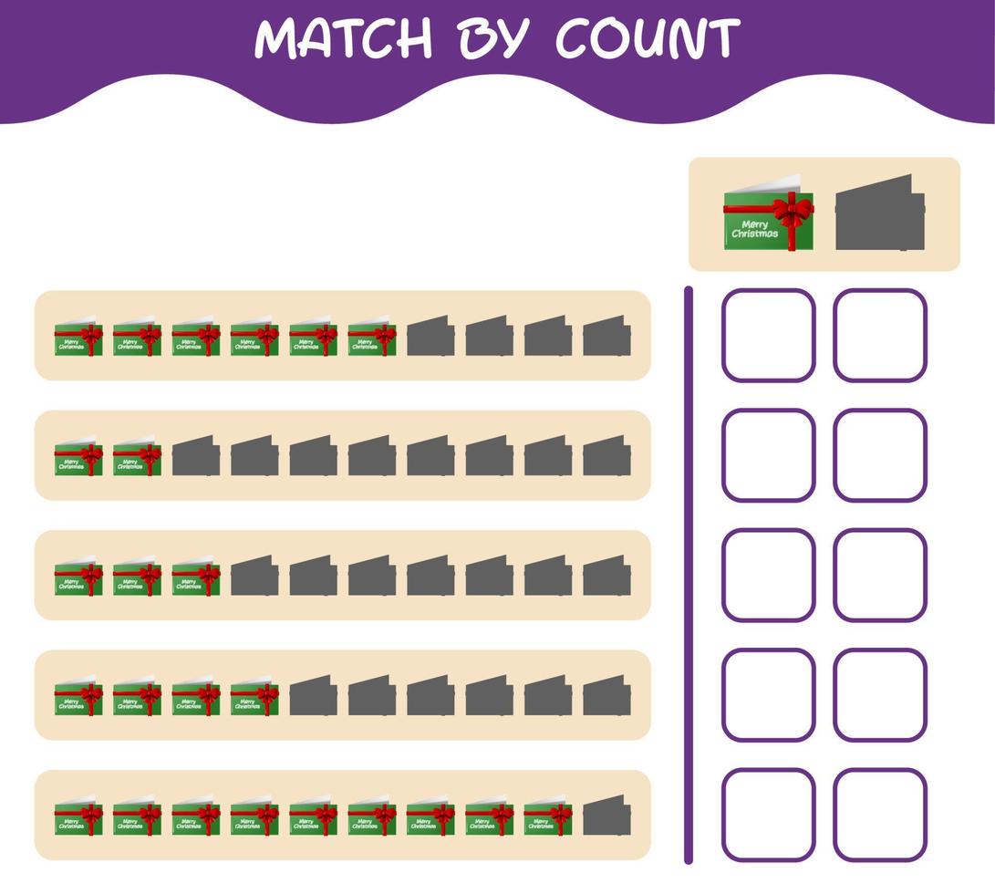 Match by count of cartoon christmas card. Match and count game. Educational game for pre shool years kids and toddlers vector