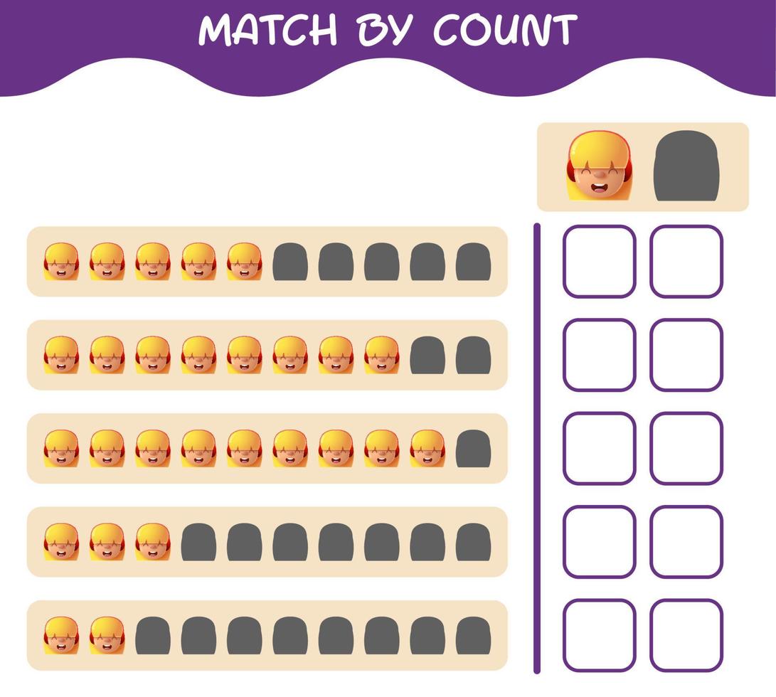 Match by count of cartoon girls. Match and count game. Educational game for pre shool years kids and toddlers vector