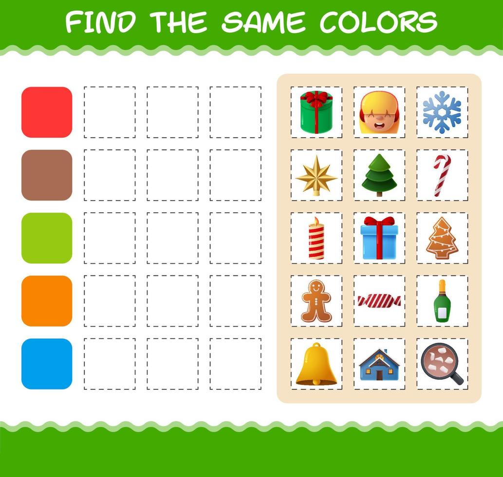 Find the same colors of christmas. Searching and Matching game. Educational game for pre shool years kids and toddlers vector