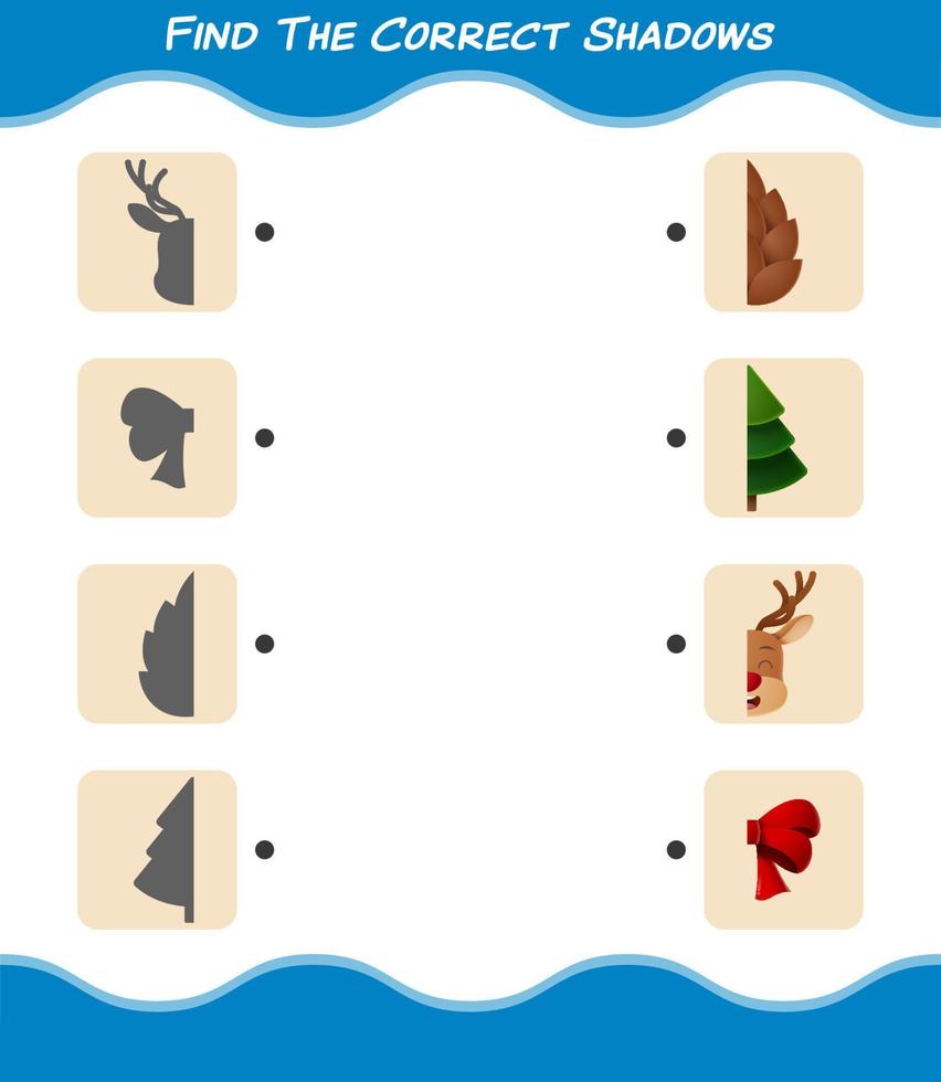 encuentra las sombras correctas de la navidad de dibujos animados. juego de búsqueda y combinación. juego educativo para niños y niños pequeños en edad preescolar vector