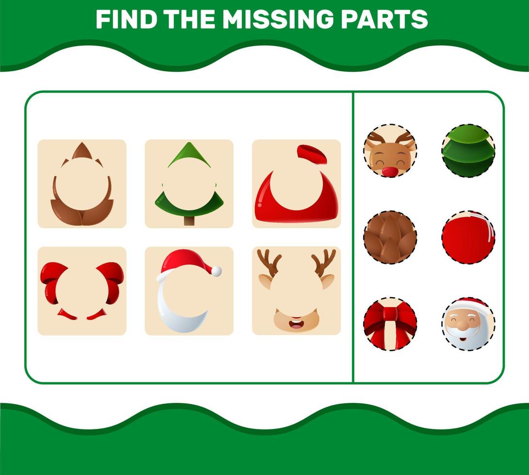 Match cartoon christmas parts. Matching game. Educational game for pre shool years kids and toddlers vector