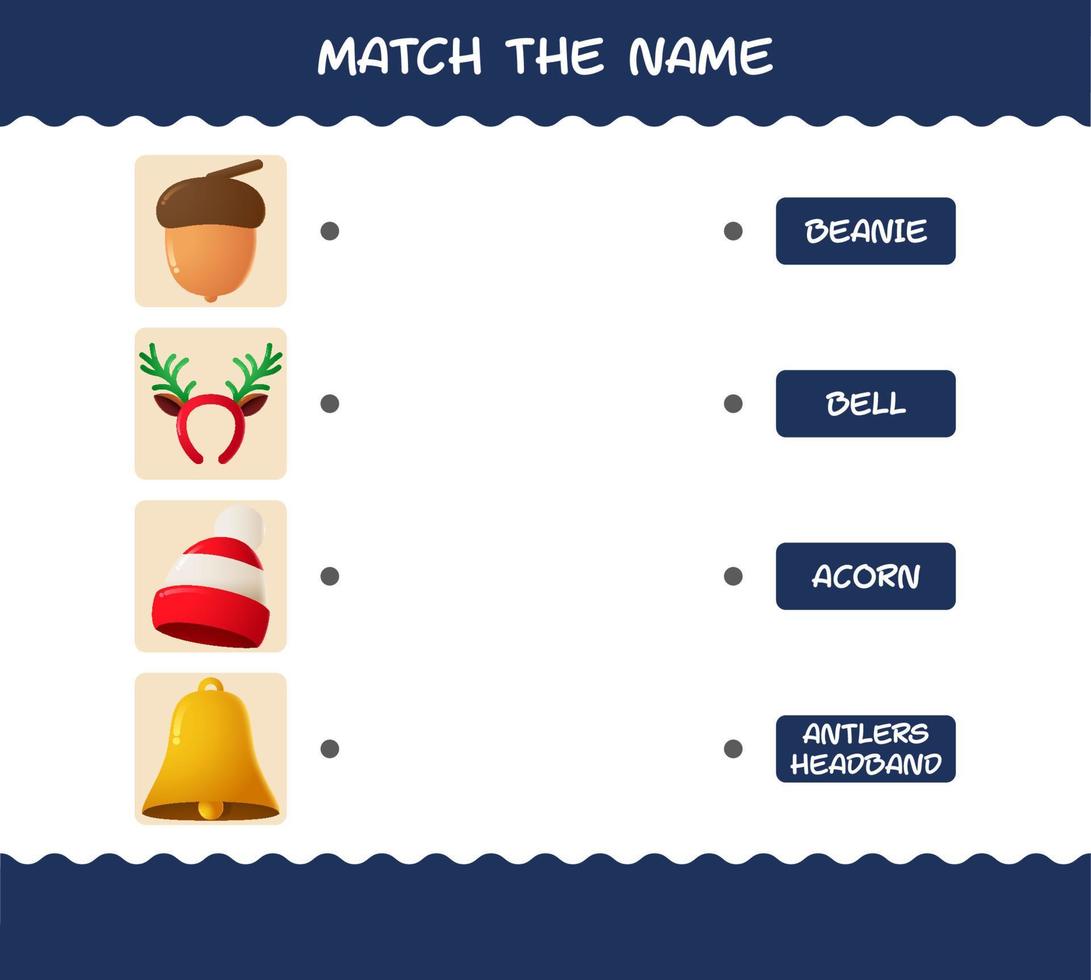 coincide con el nombre de dibujos animados de navidad. juego de correspondencias. juego educativo para niños de edad preescolar y niños pequeños vector