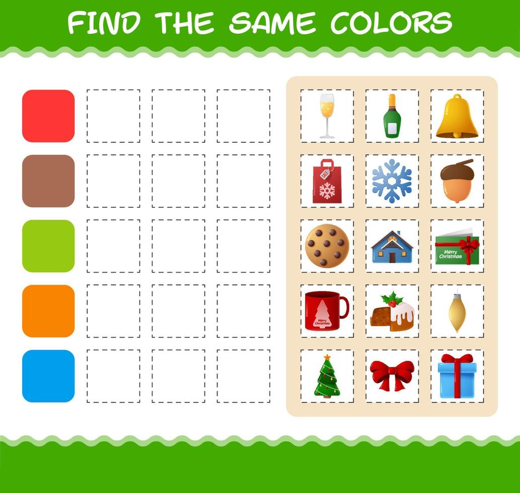 Find the same colors of christmas. Searching and Matching game. Educational game for pre shool years kids and toddlers vector