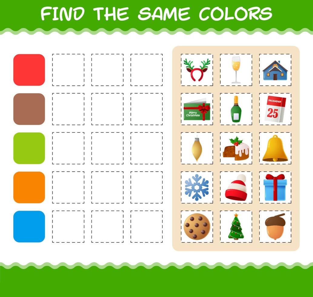 Find the same colors of christmas. Searching and Matching game. Educational game for pre shool years kids and toddlers vector