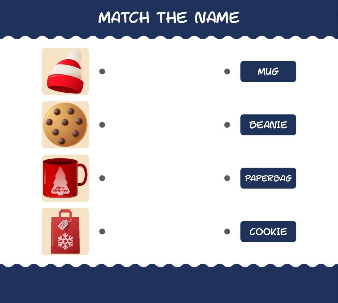 Match the name of cartoon christmas. Matching game. Educational game for pre shool years kids and toddlers vector