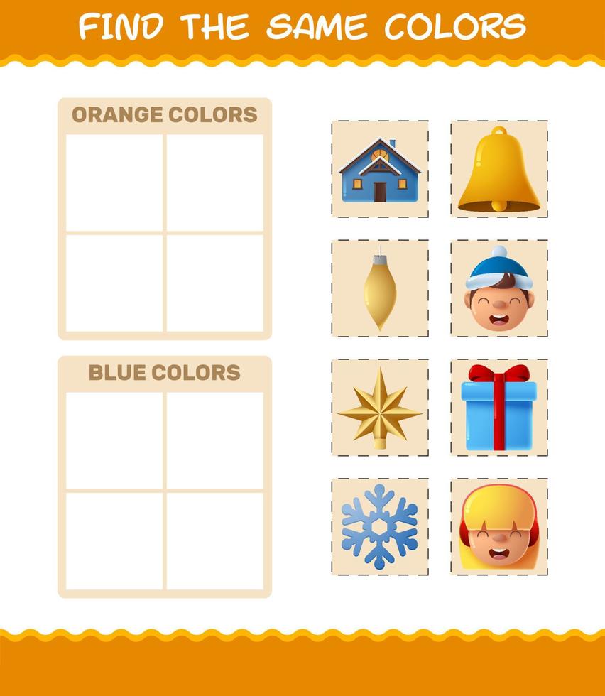 encontrar los mismos colores de navidad. juego de búsqueda y combinación. juego educativo para niños de edad preescolar y niños pequeños vector