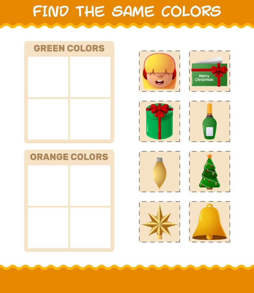 Find the same colors of christmas. Searching and Matching game. Educational game for pre shool years kids and toddlers vector