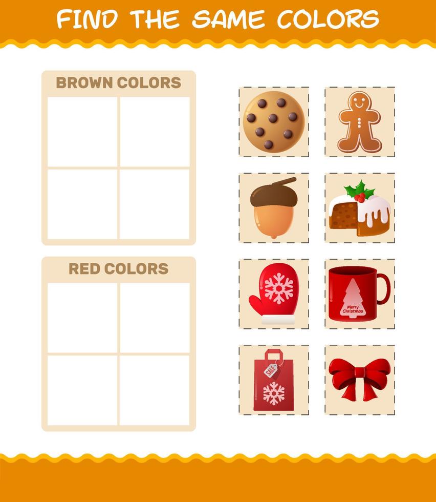Find the same colors of christmas. Searching and Matching game. Educational game for pre shool years kids and toddlers vector