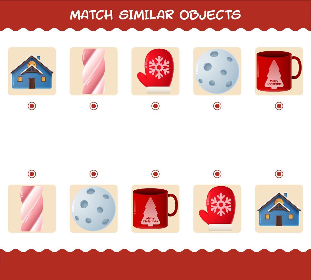 Match similar of cartoon christmas. Matching game. Educational game for pre shool years kids and toddlers vector