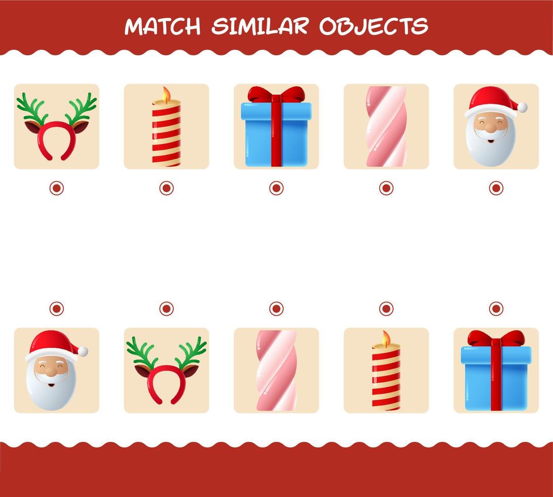 partido similar de dibujos animados de navidad. juego de correspondencias. juego educativo para niños de edad preescolar y niños pequeños vector